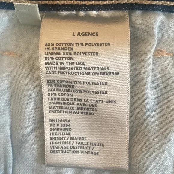 L’AGENCE Luxury Skinny Maigre High Rise Classic Vintage Distruct chic jeans - Picture 15 of 15